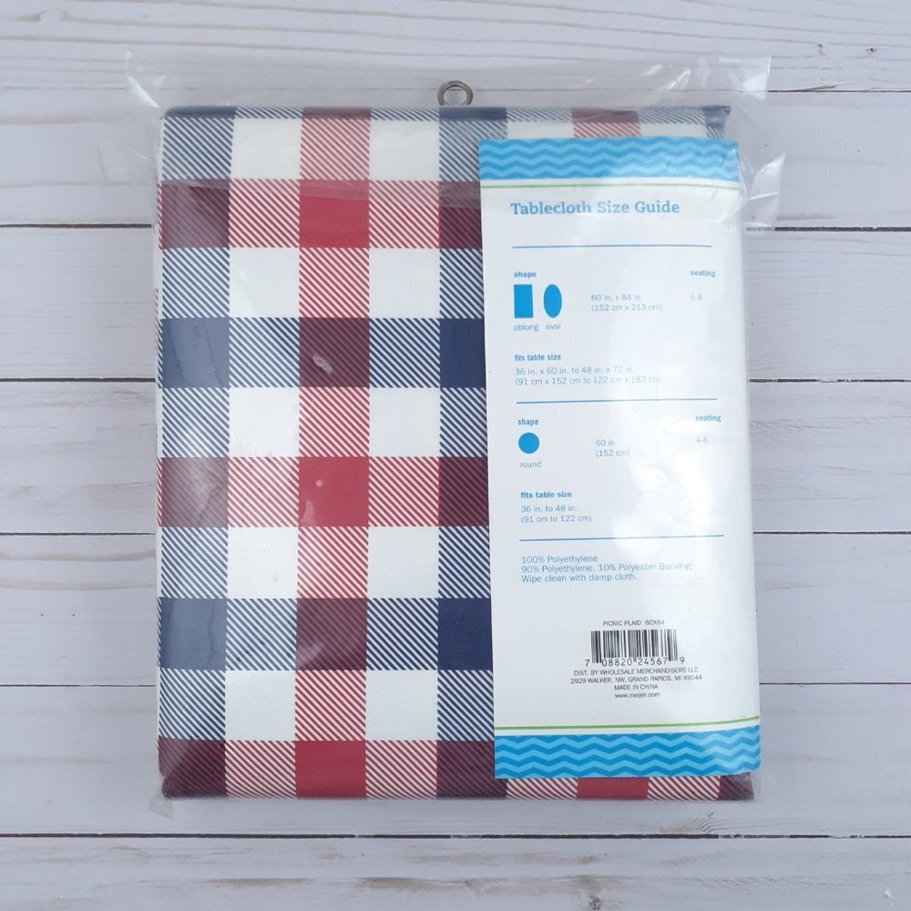 Vinyl Tablecloth Red Blue Gingham Plaid 60x84 - Picture 2 of 2